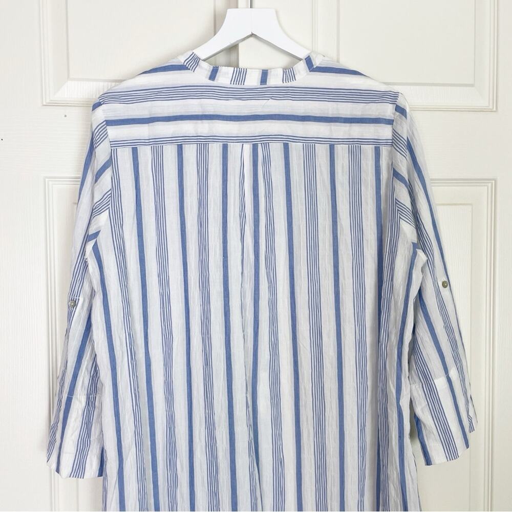 Everyday Ritual Tracey Caftan Maxi Dress Blueberry Stripe Crinkle Cotton NWT SzL - Picture 7 of 10